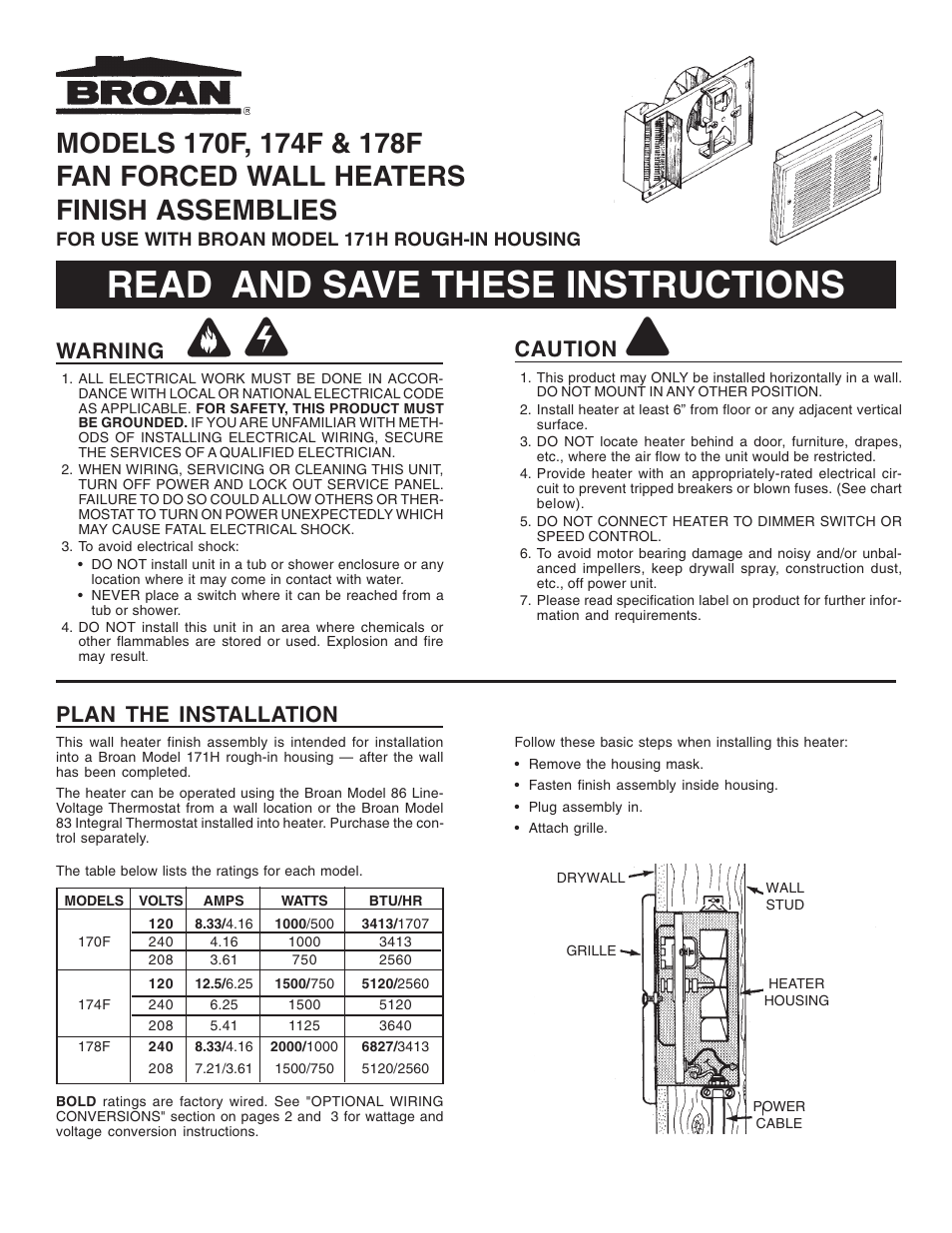 Broan 174F User Manual | 4 pages