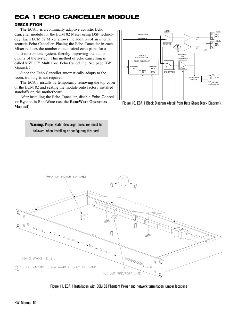 Eca 1 echo canceller module, Hw manual-10 | Rane ECS v2 Hardware (ECB 6 and ECM 8) User Manual | Page 10 / 14