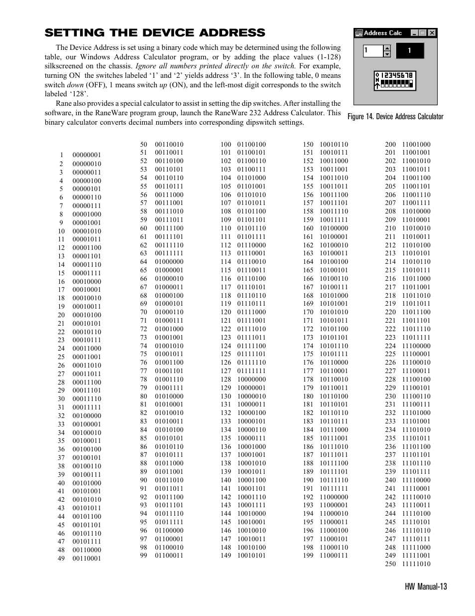 Setting the device address, Hw manual-13 | Rane ECS v2 Hardware (ECB 6 and ECM 8) User Manual | Page 13 / 14