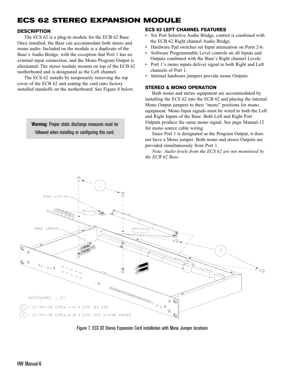 Ecs 62 stereo expansion module | Rane ECS v2 Hardware (ECB 6 and ECM 8) User Manual | Page 6 / 14