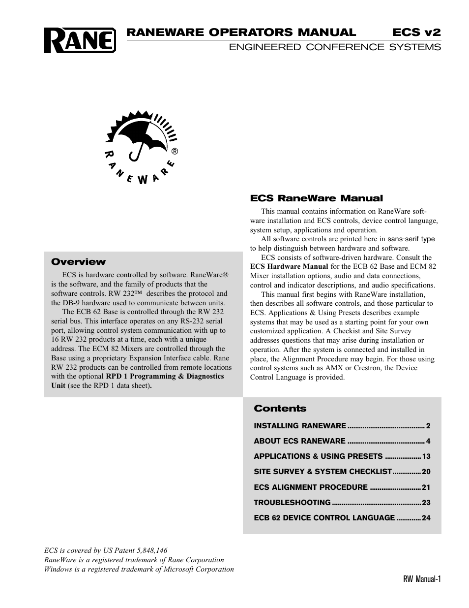 Rane ECS v2 RaneWare (RaneWare 2.1) User Manual | 33 pages