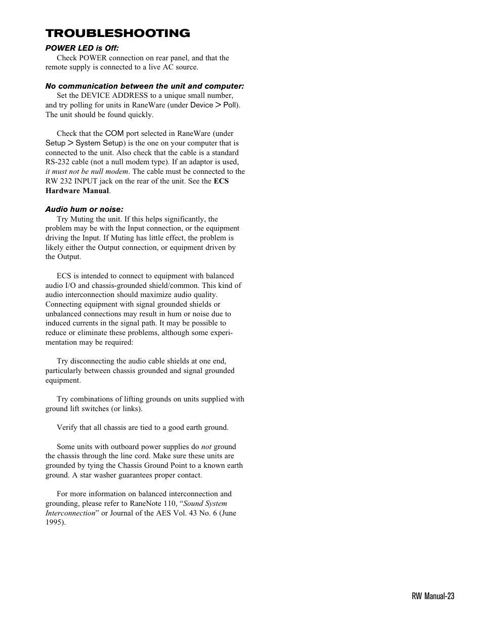 Troubleshooting | Rane ECS v2 RaneWare (RaneWare 2.1) User Manual | Page 23 / 33
