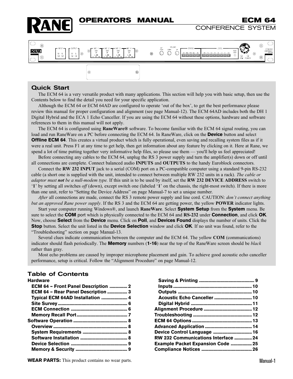 Rane ECM 64 User Manual | 26 pages