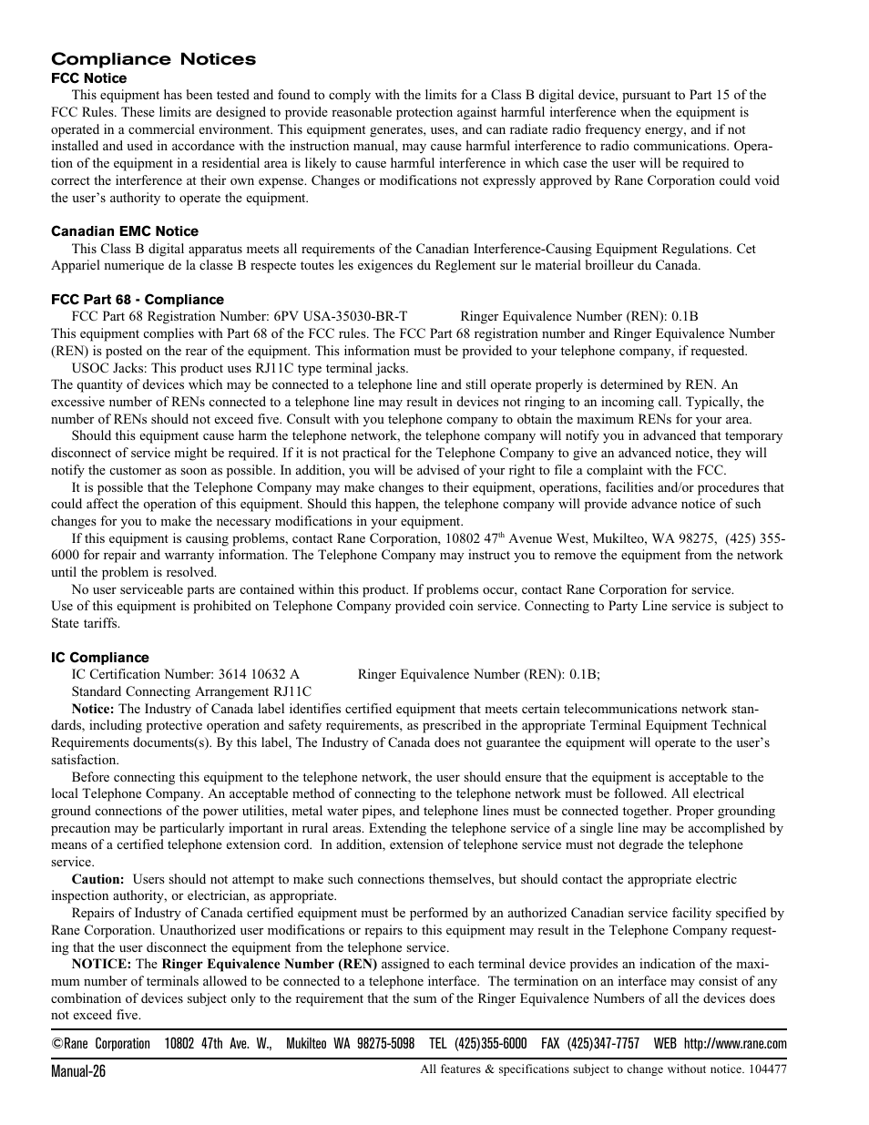 Rane ECM 64e User Manual | Page 26 / 26