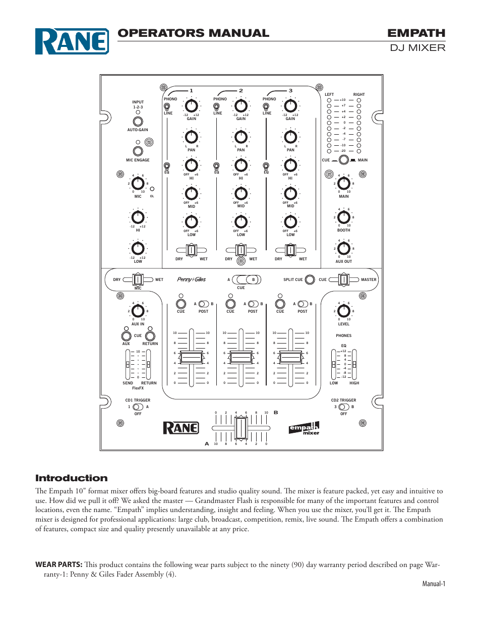 Operators manual, Empath, Dj mixer introduction | Manual-1 | Rane Empath Mixer User Manual | Page 3 / 10