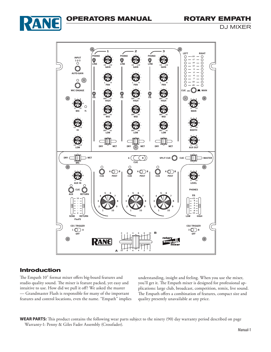 Operators manual, Rotary empath, Dj mixer introduction | Manual-1 | Rane Empath Rotary Mixer User Manual | Page 3 / 10