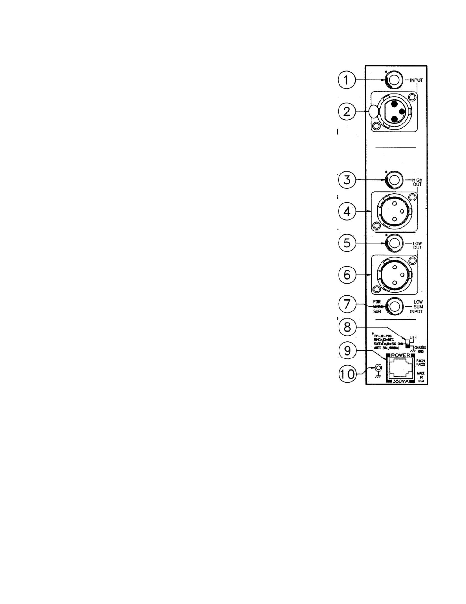 Rear panel description, Operating instructions | Rane FAC 24 User Manual | Page 3 / 4