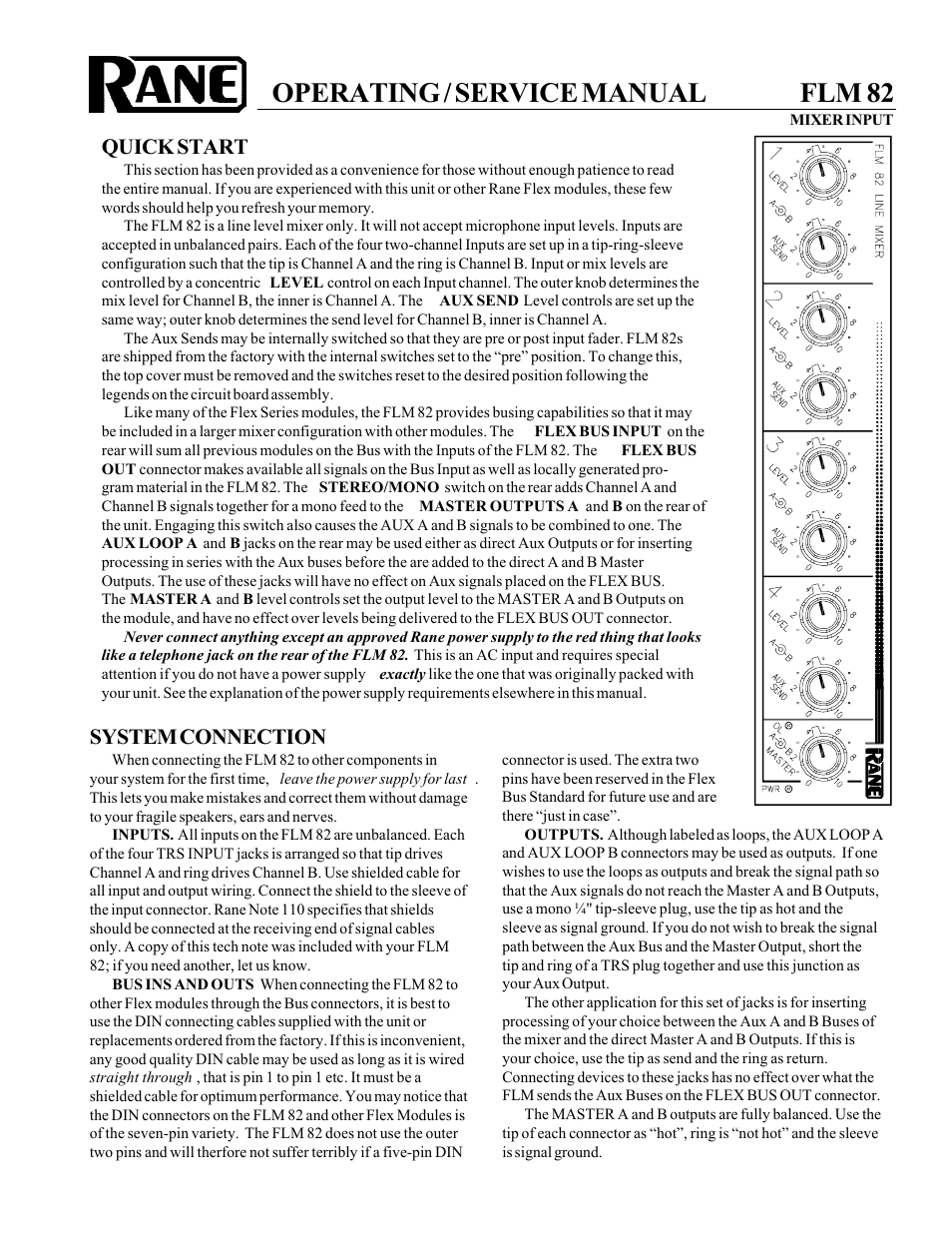 Rane FLM 82 User Manual | 4 pages