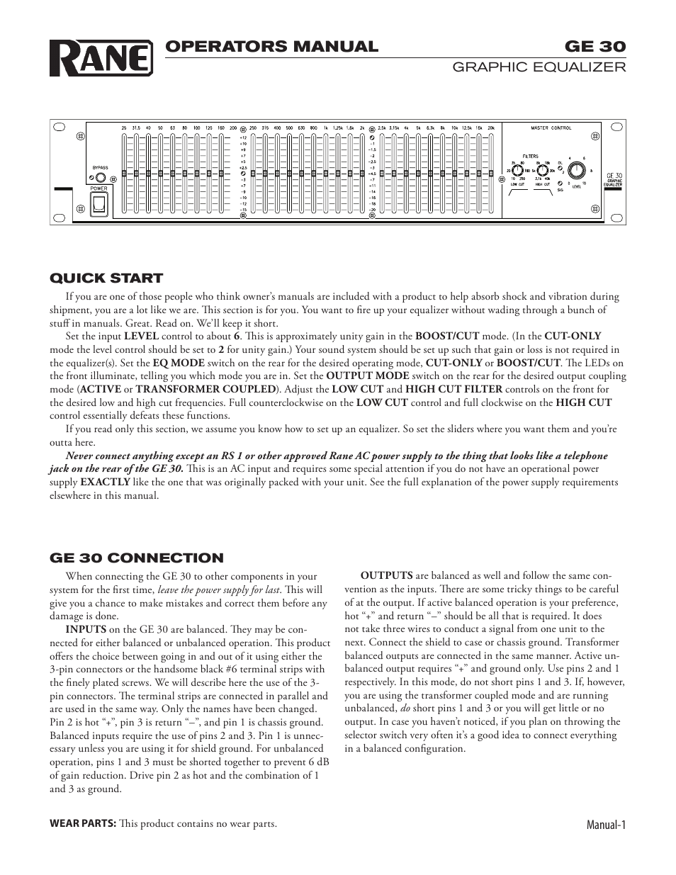 Rane GE 30 User Manual | 4 pages