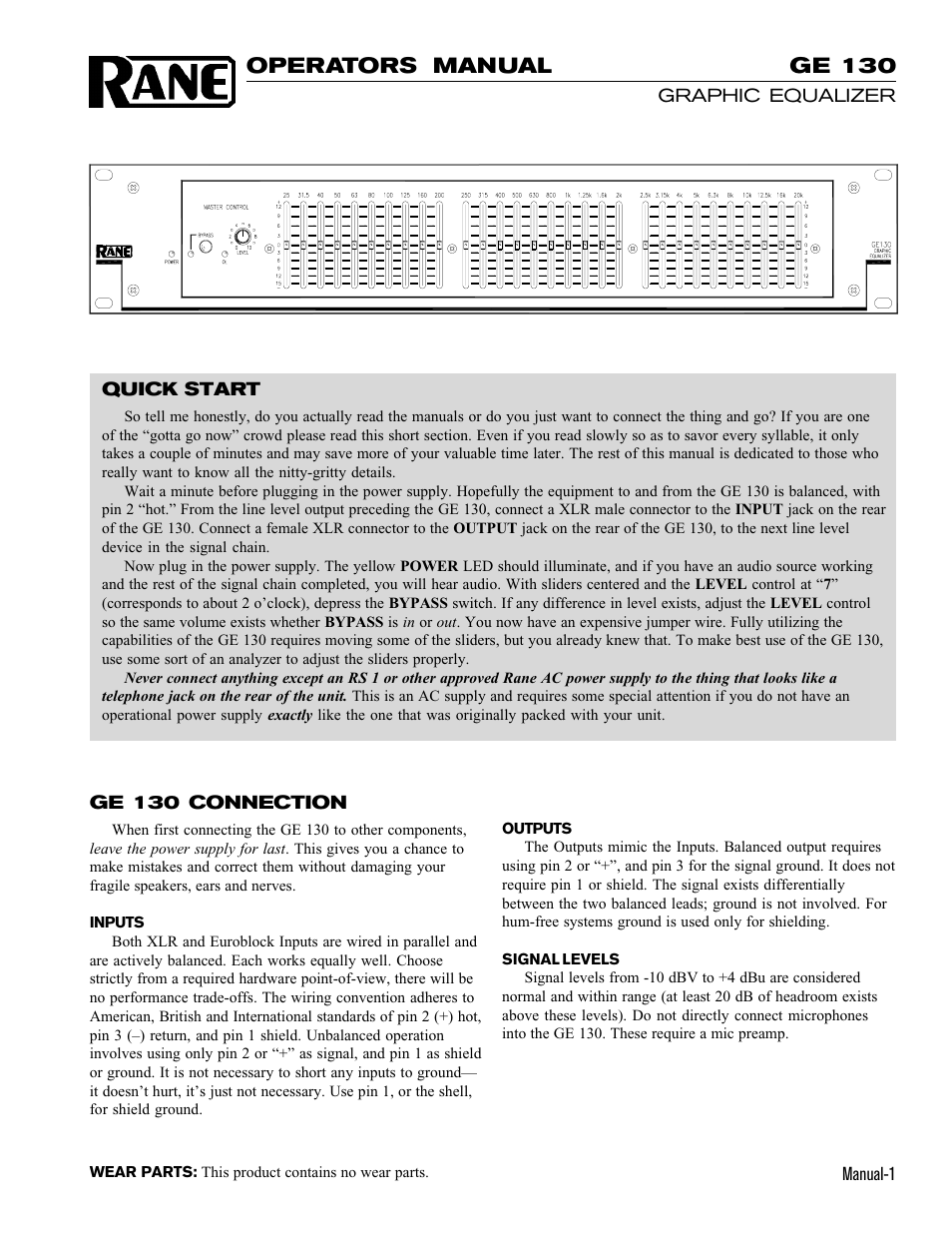 Rane GE 130 User Manual | 4 pages