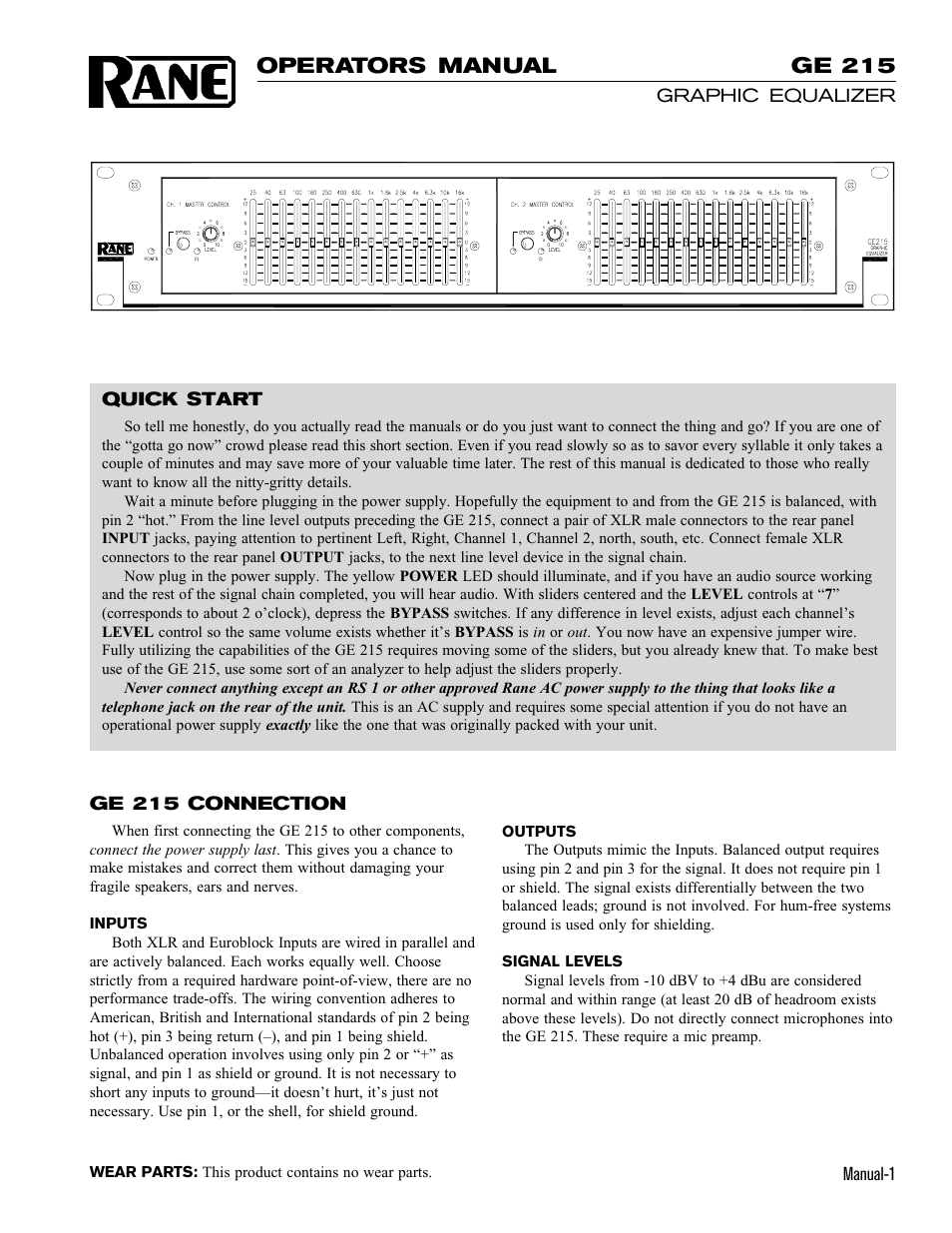 Rane GE 215 User Manual | 4 pages