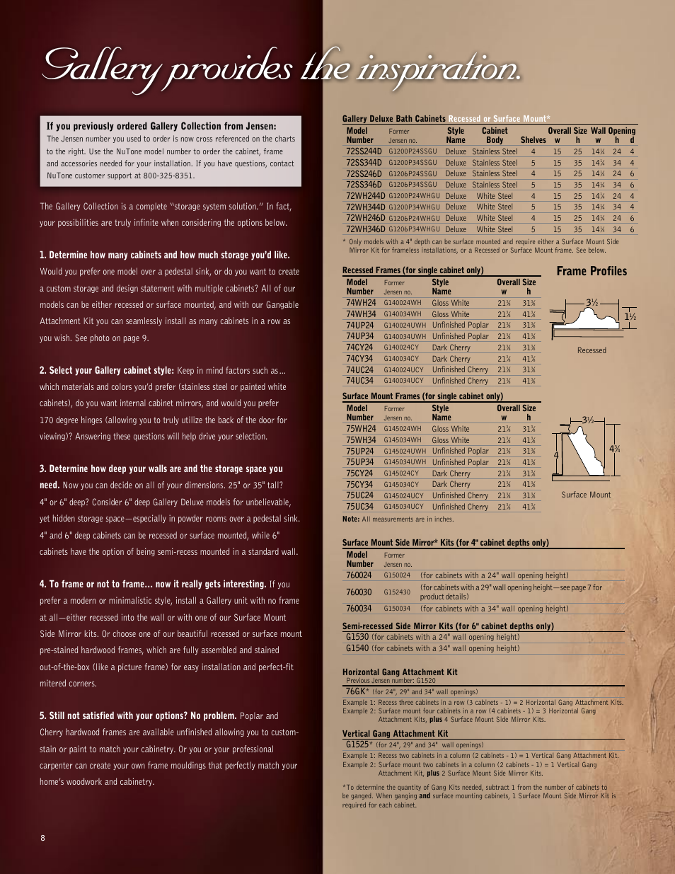 Gallery provides the inspiration, Frame profiles | Broan NuTone Premier User Manual | Page 8 / 20