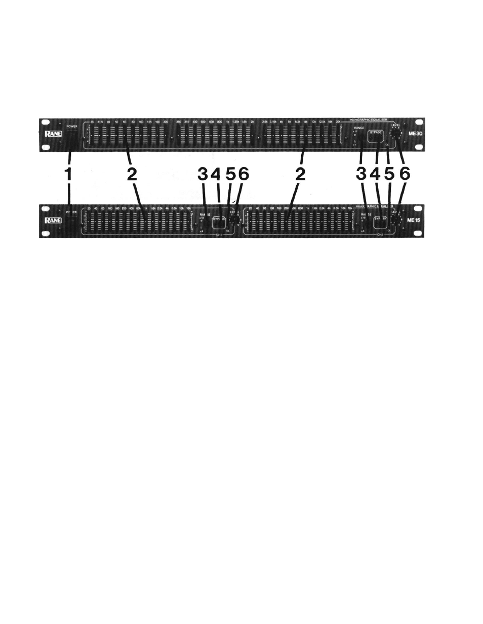 Ii. panel descriptions front panel description | Rane ME 30 1985 version User Manual | Page 2 / 6