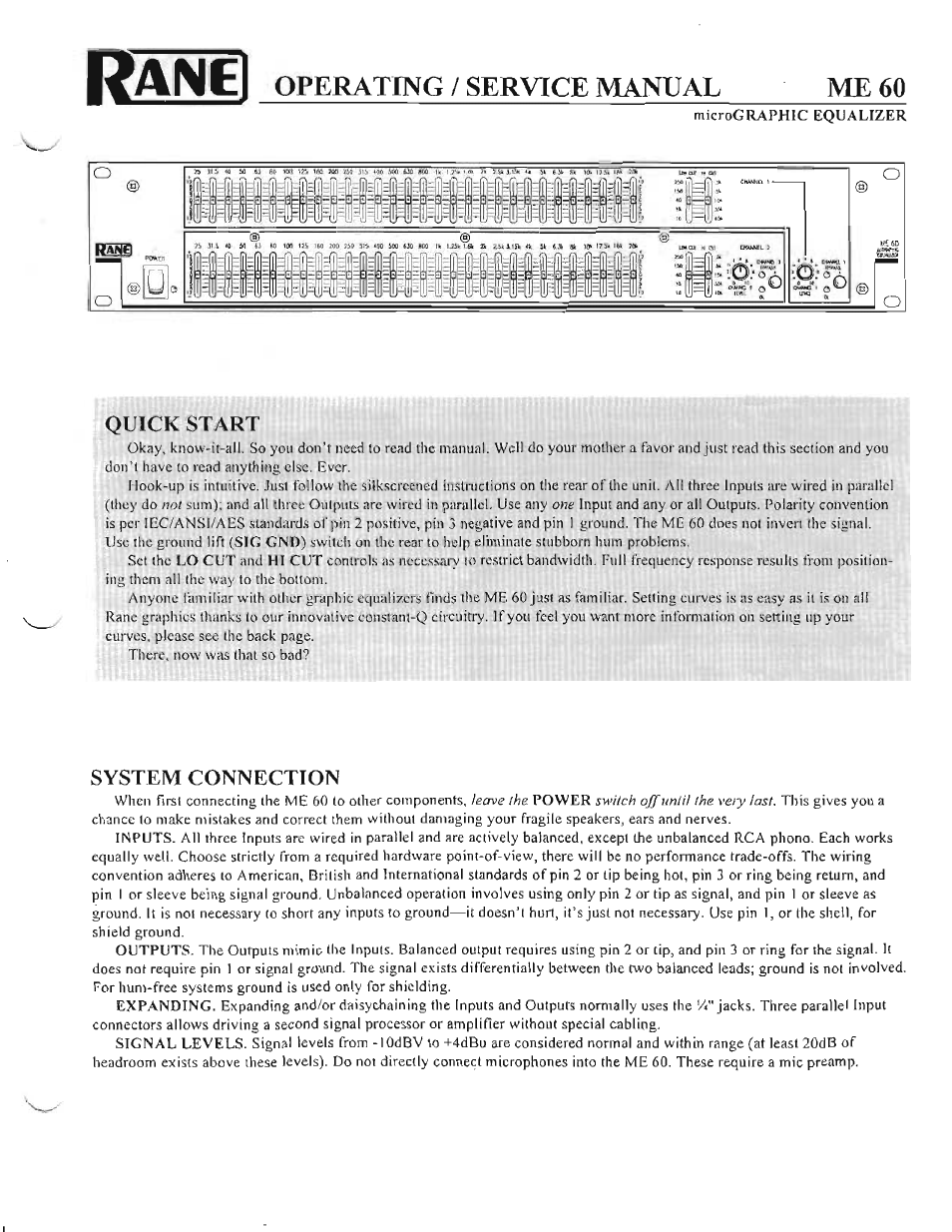 Rane ME 60 1991 version User Manual | 5 pages