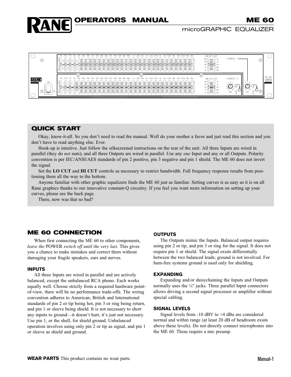 Rane ME 60 1998 version User Manual | 5 pages