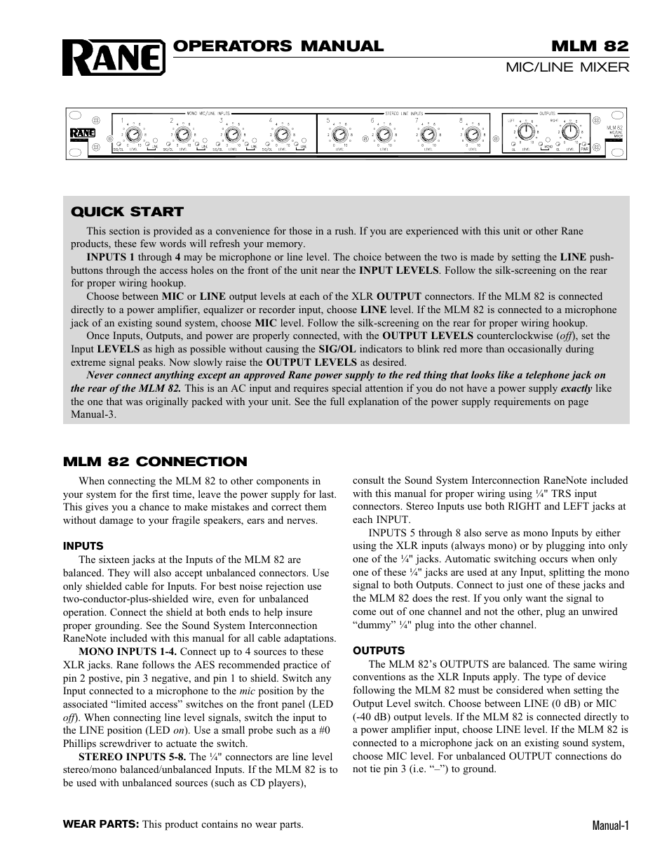 Rane MLM 82 1997 version User Manual | 4 pages