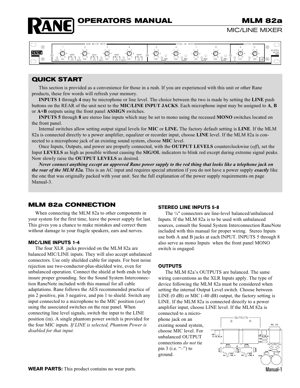 Rane MLM 82a 1999 version User Manual | 4 pages