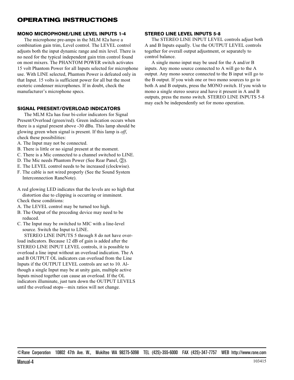 Rane MLM 82a 1999 version User Manual | Page 4 / 4