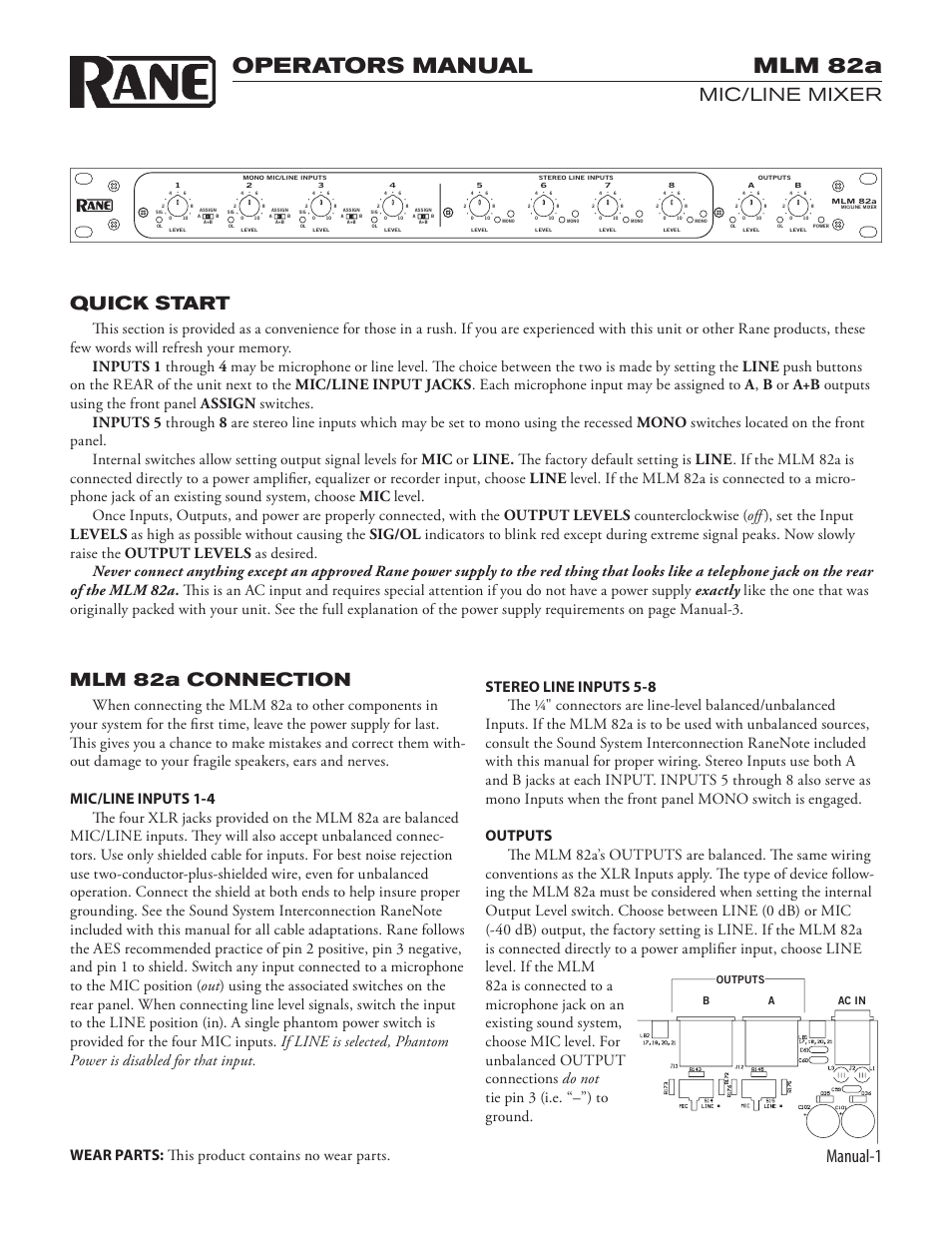 Rane MLM 82a 2003 version User Manual | 4 pages