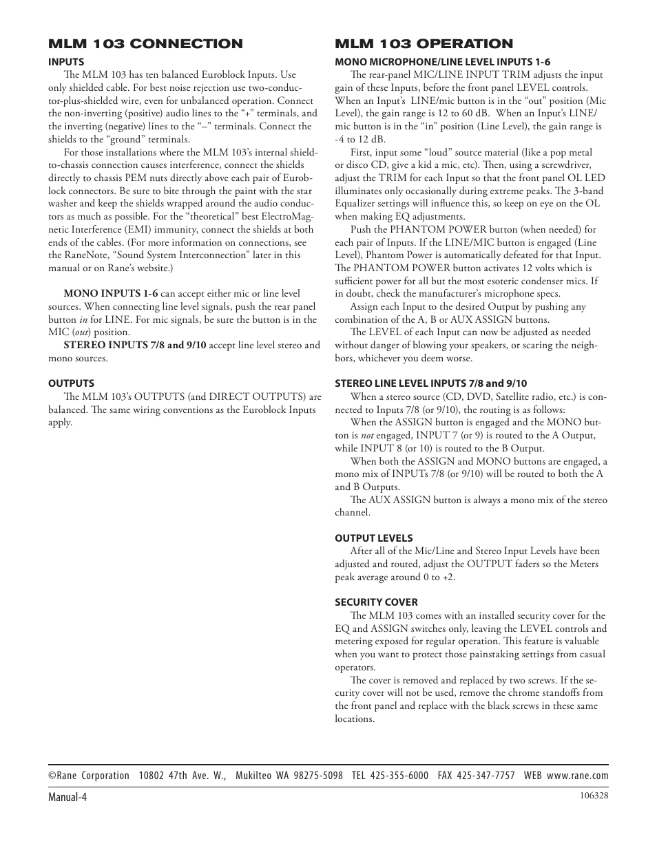 Rane MLM 103 2005 version User Manual | Page 6 / 6