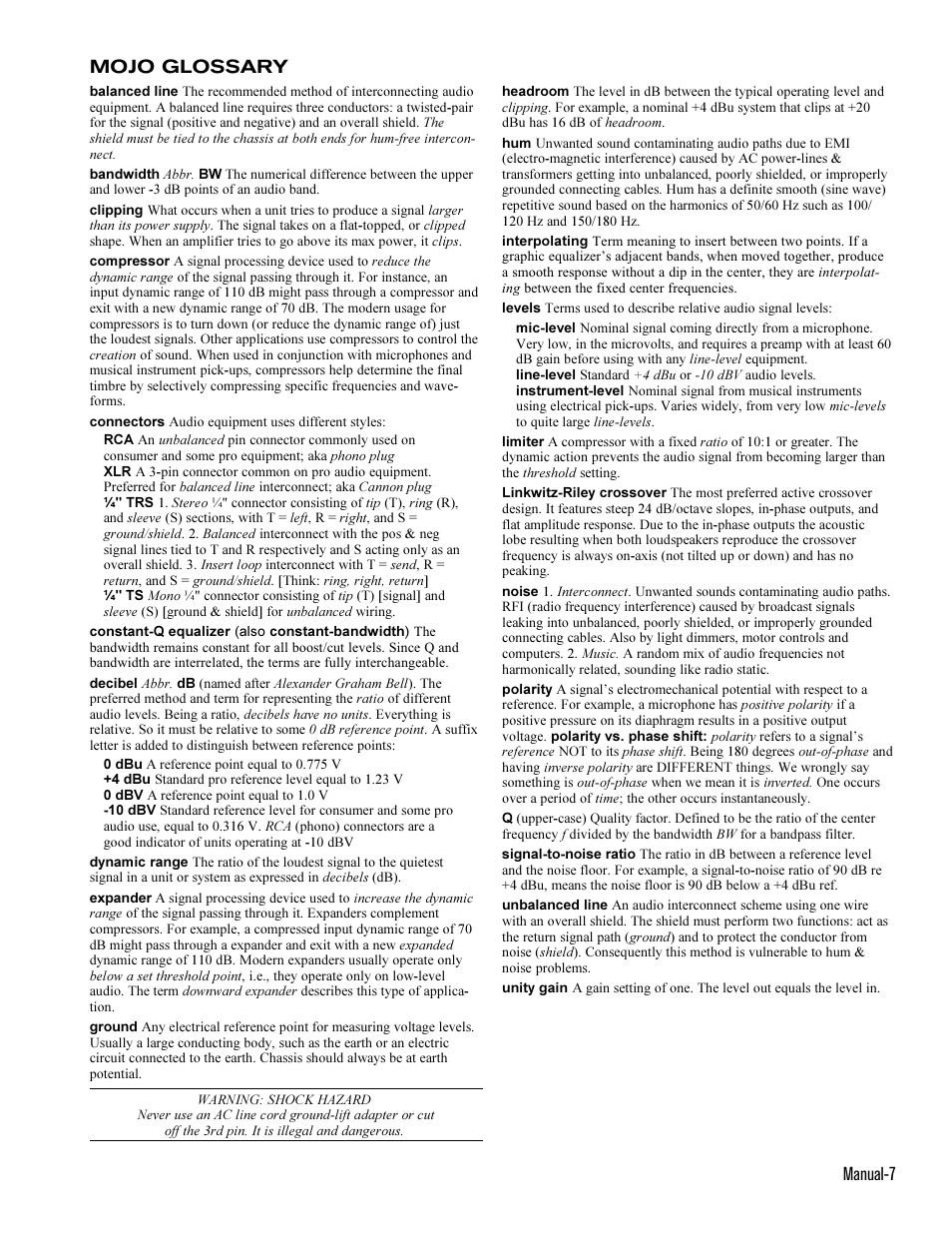 Manual-7 mojo glossary | Rane MM 8x User Manual | Page 7 / 9