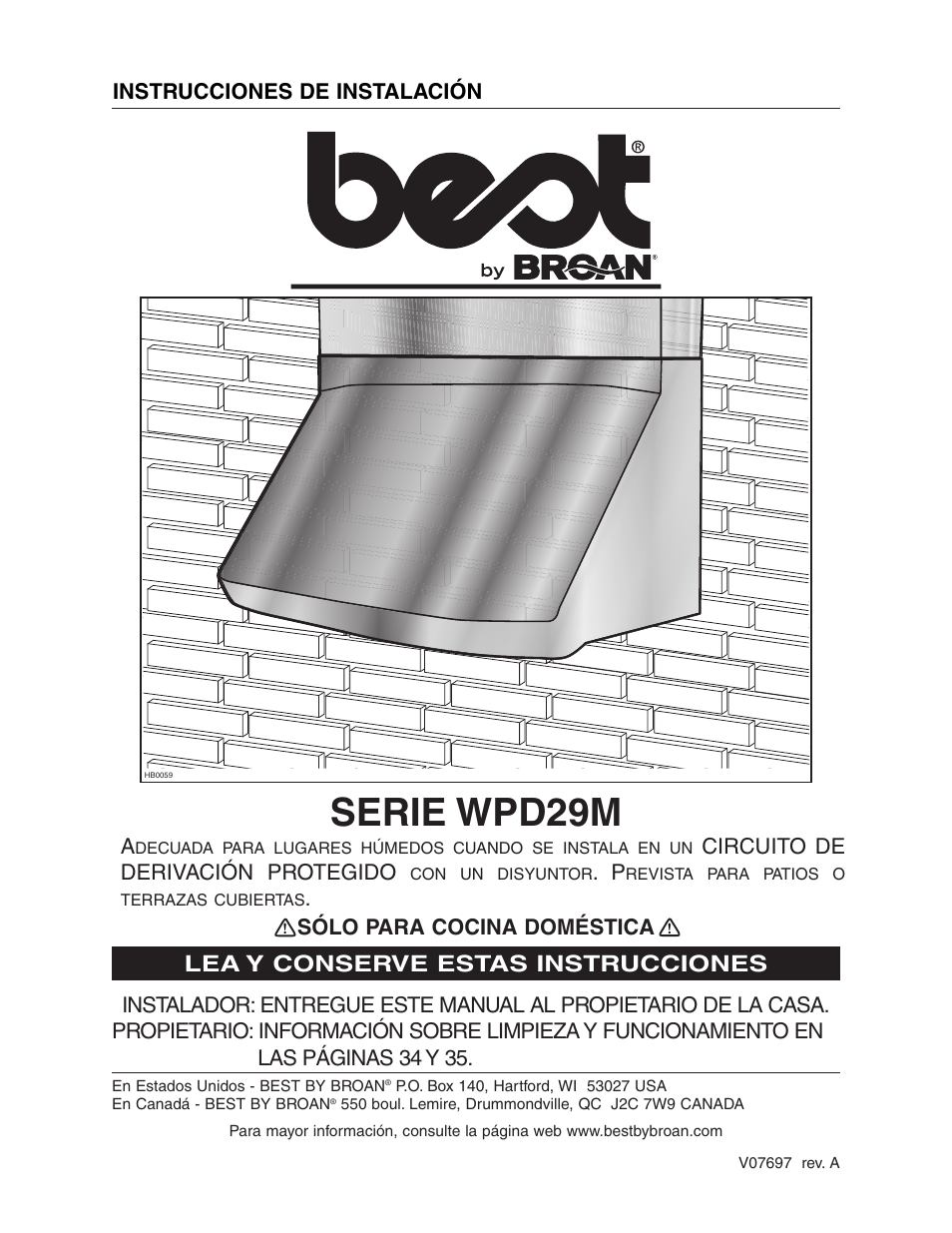 Serie wpd29m, Lea y conserve estas instrucciones | Broan BEST WPD29M User Manual | Page 25 / 36