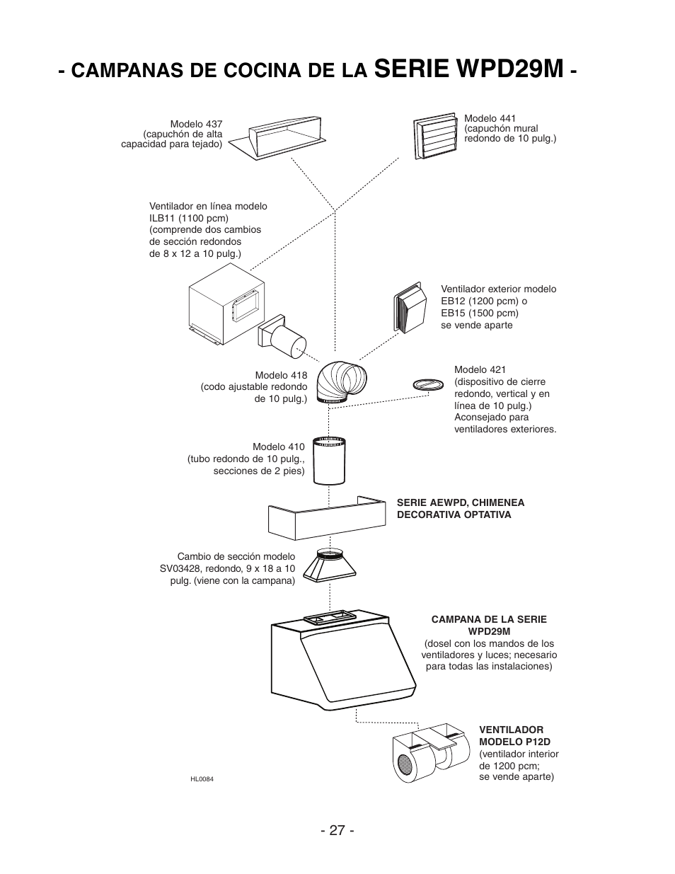 Serie wpd29m, Campanas de cocina de la | Broan BEST WPD29M User Manual | Page 27 / 36