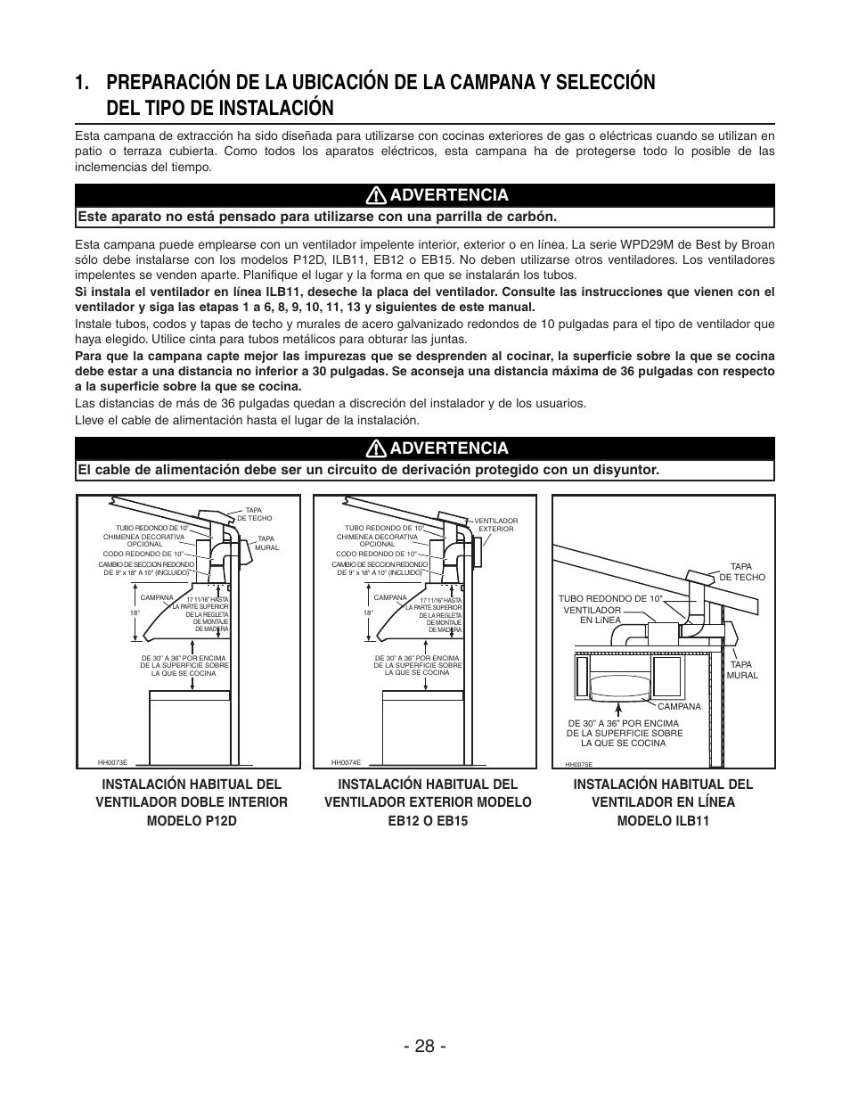 Advertencia | Broan BEST WPD29M User Manual | Page 28 / 36