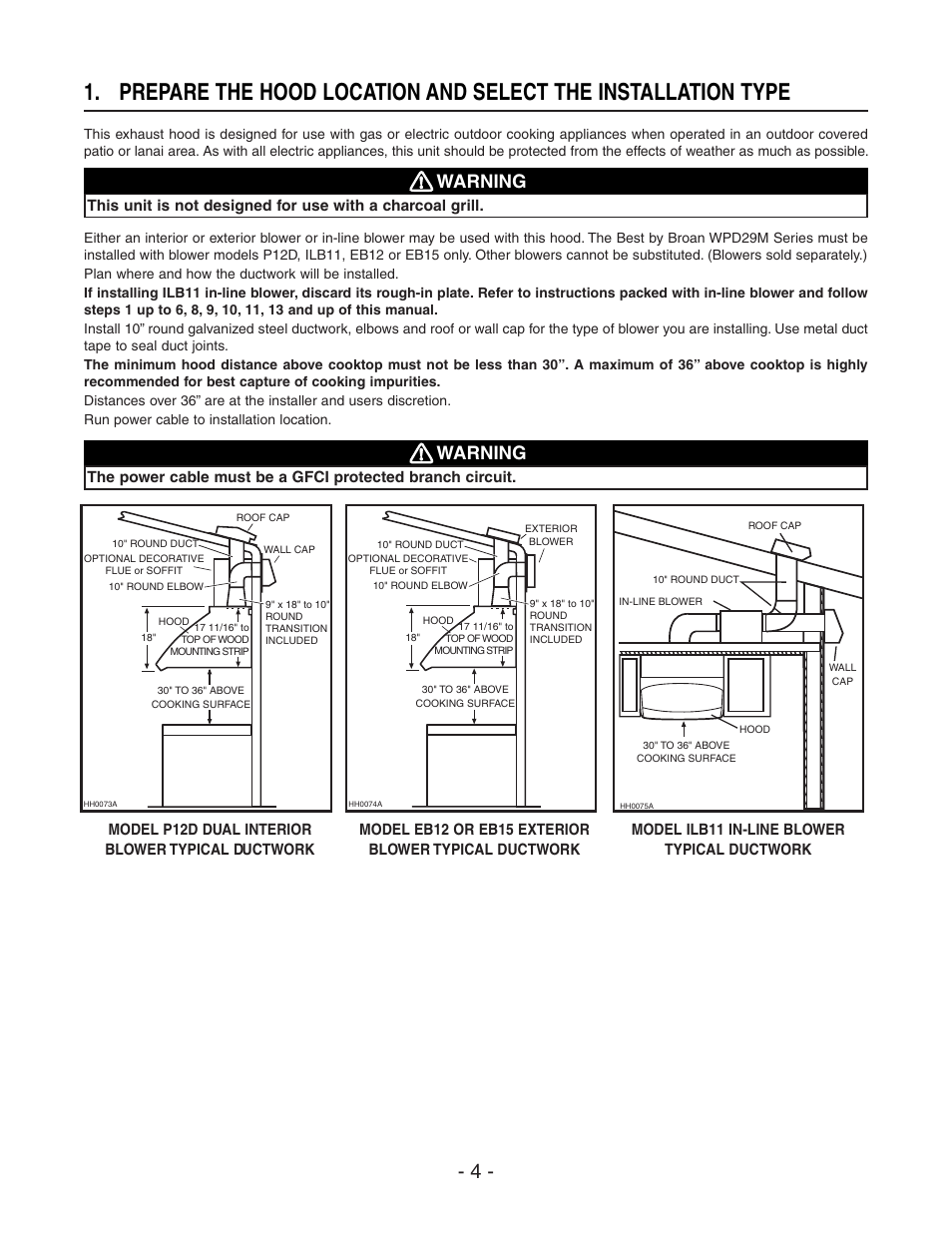 Warning | Broan BEST WPD29M User Manual | Page 4 / 36