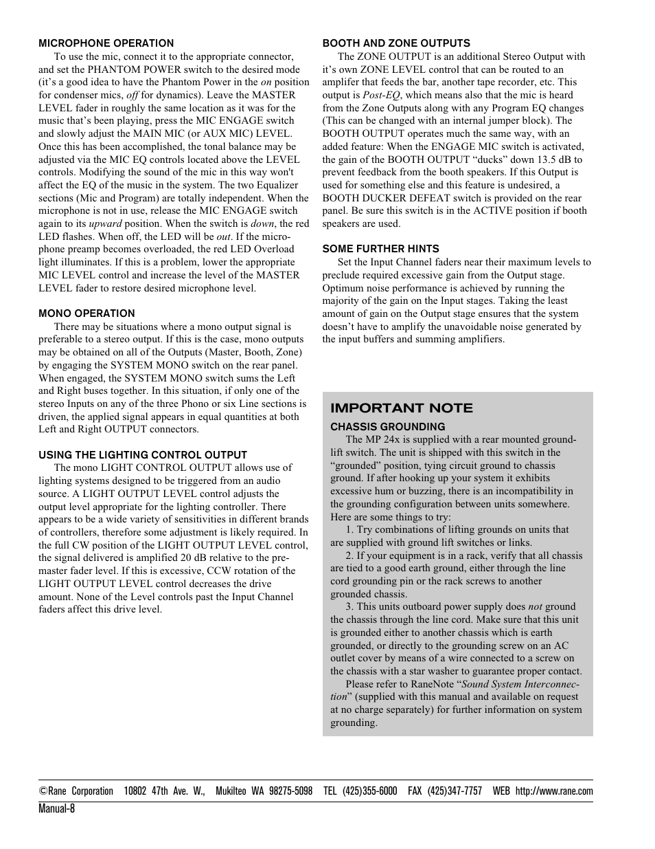 Rane MP 24x User Manual | Page 8 / 8
