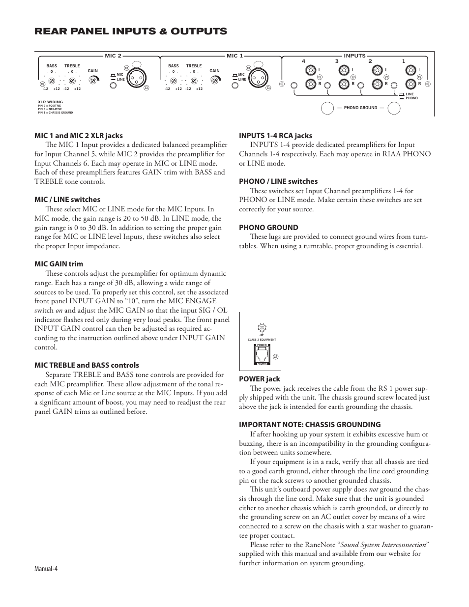 Rear panel inputs & outputs, Manual | Rane MP 2016a User Manual | Page 4 / 8