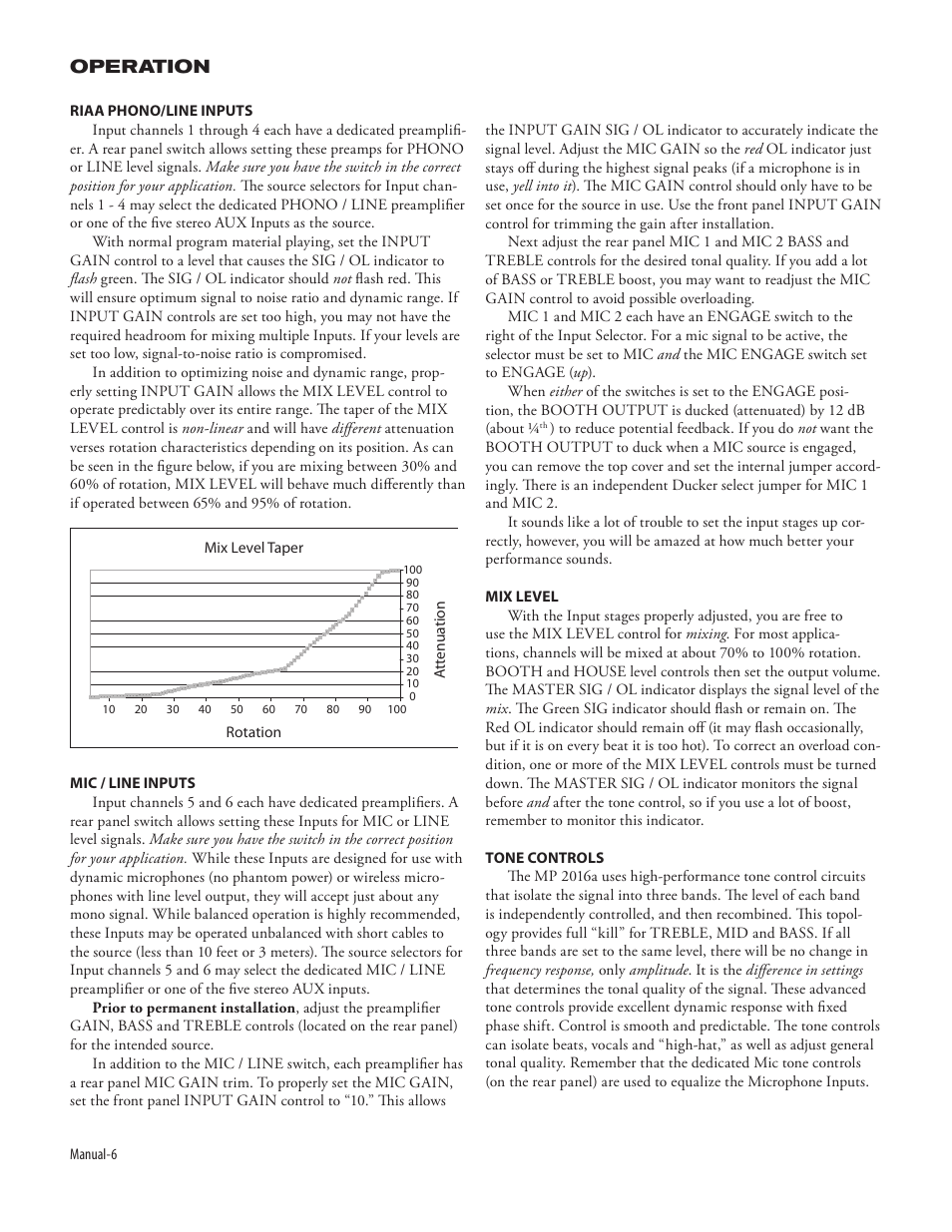 Operation | Rane MP 2016a User Manual | Page 6 / 8