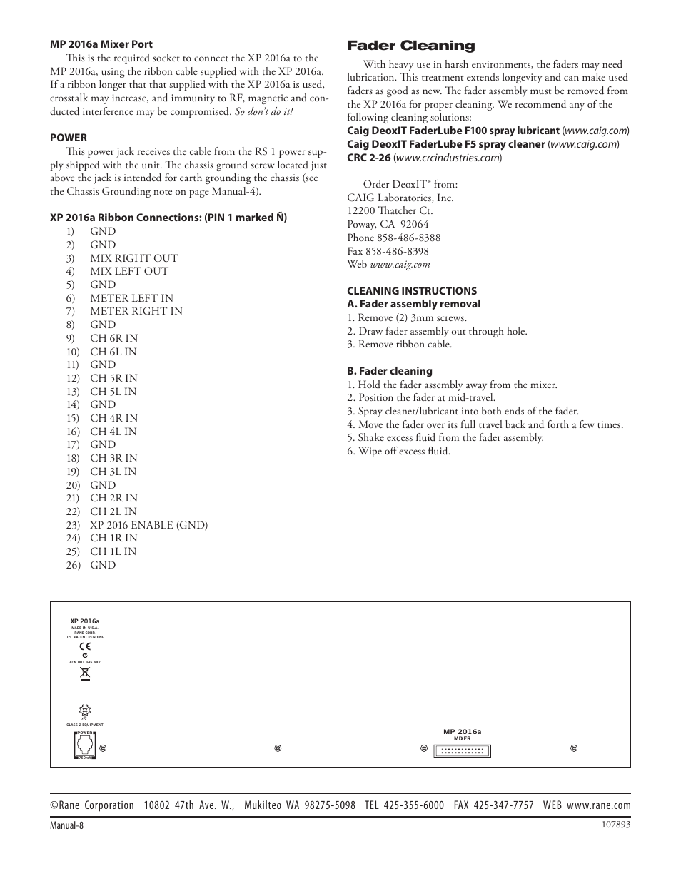 Fader cleaning | Rane MP 2016a User Manual | Page 8 / 8
