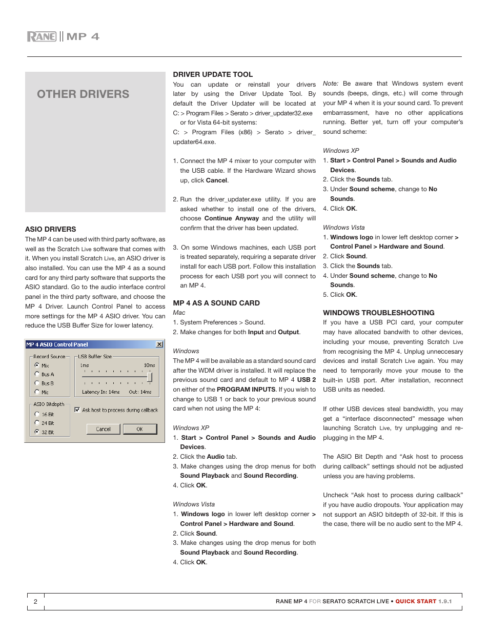 Other drivers, Mp 4 | Rane MP 4 Quick Start with Keyboard Shortcuts User Manual | Page 2 / 4