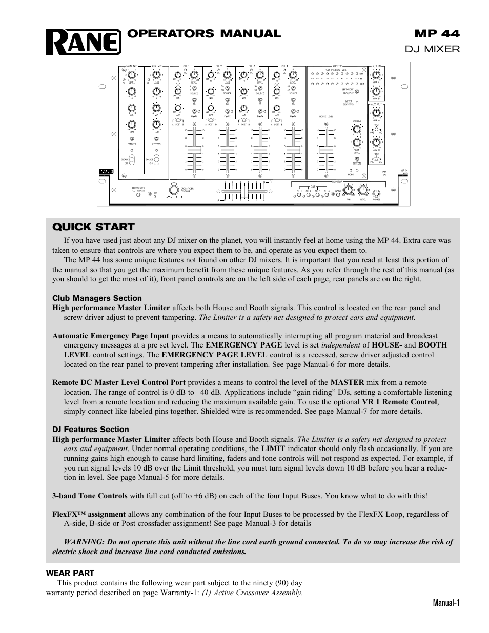 Rane MP 44 (2001 version) User Manual | 9 pages