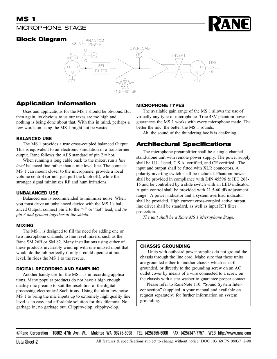 Ms 1 | Rane MS 1 Mic Stage Current version is here. User Manual | Page 2 / 2