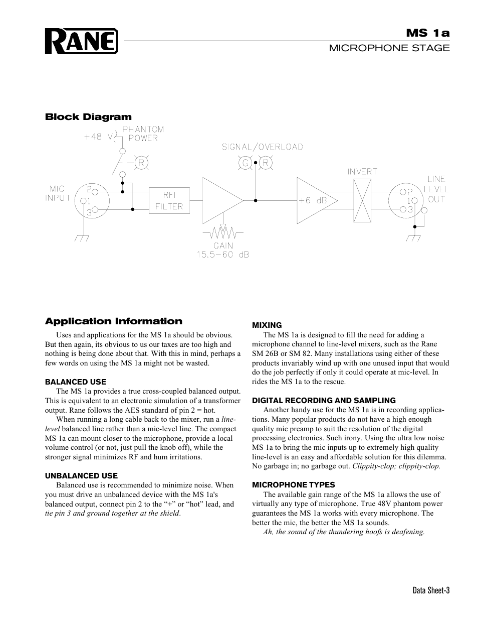 Ms 1a | Rane MS 1a Mic Stage Current version is here. User Manual | Page 3 / 4