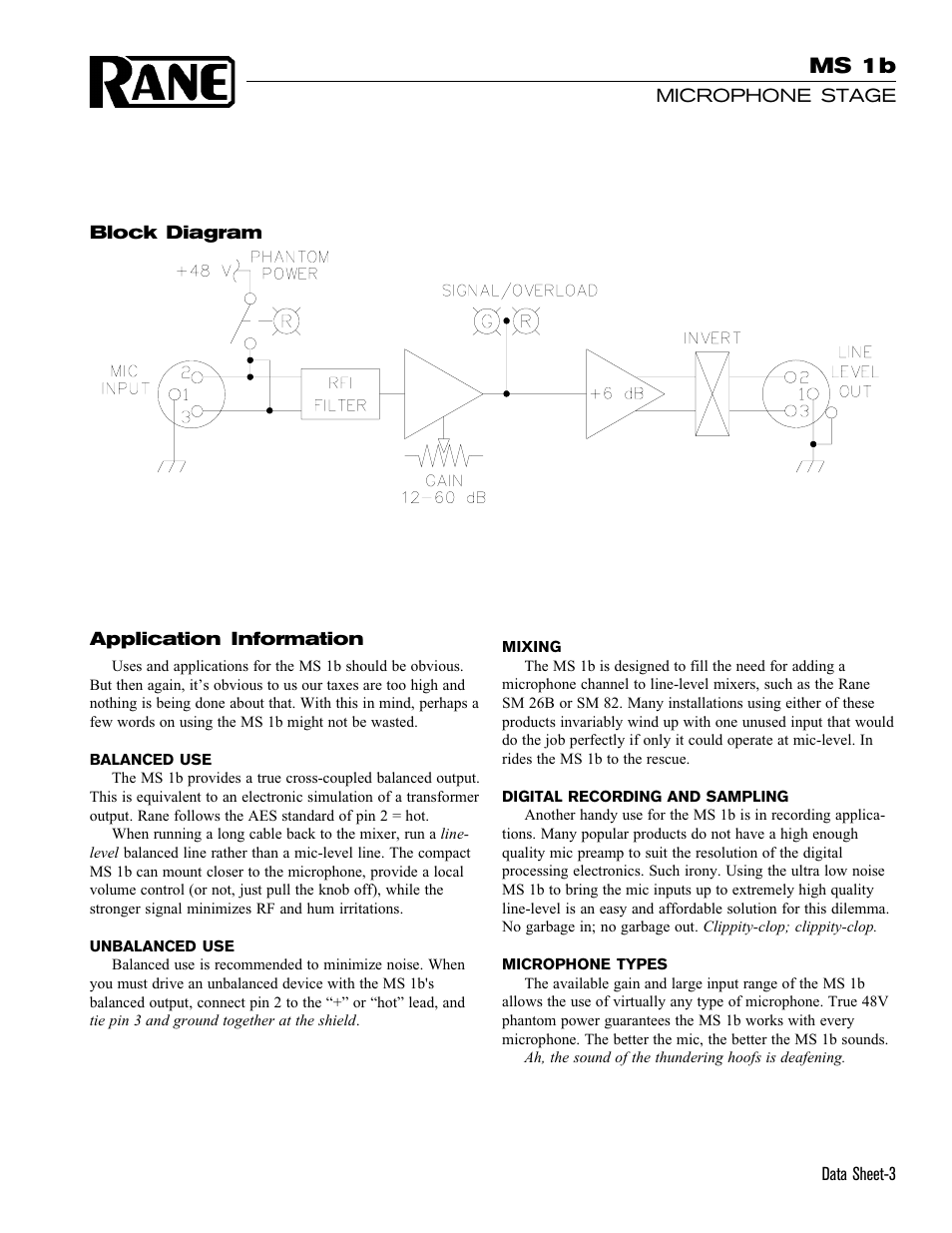 Ms 1b | Rane MS 1b Mic Stage 2000 version Current is here. User Manual | Page 3 / 4