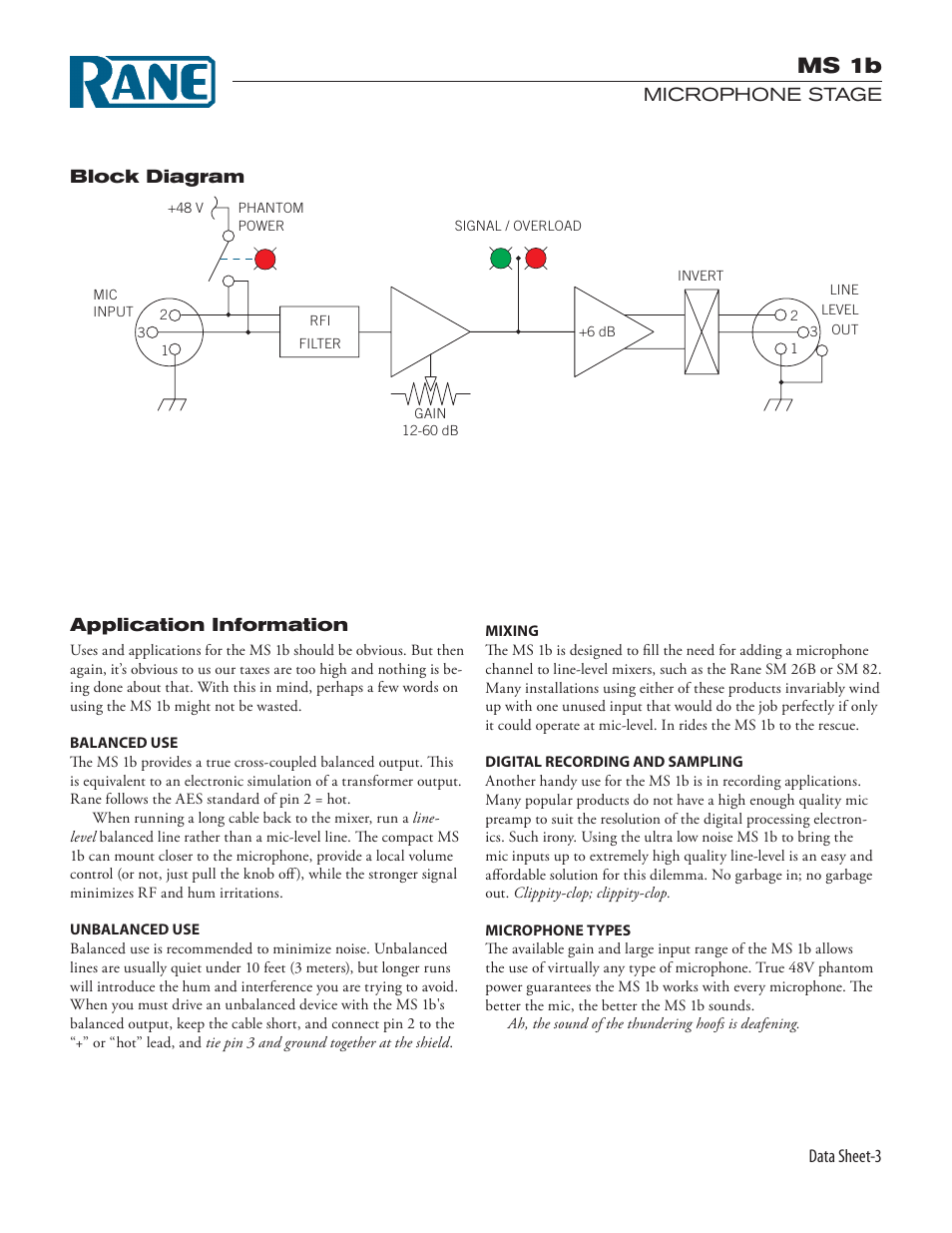 Ms 1b | Rane MS 1b Mic Stage 2003 version Current is here. User Manual | Page 3 / 4