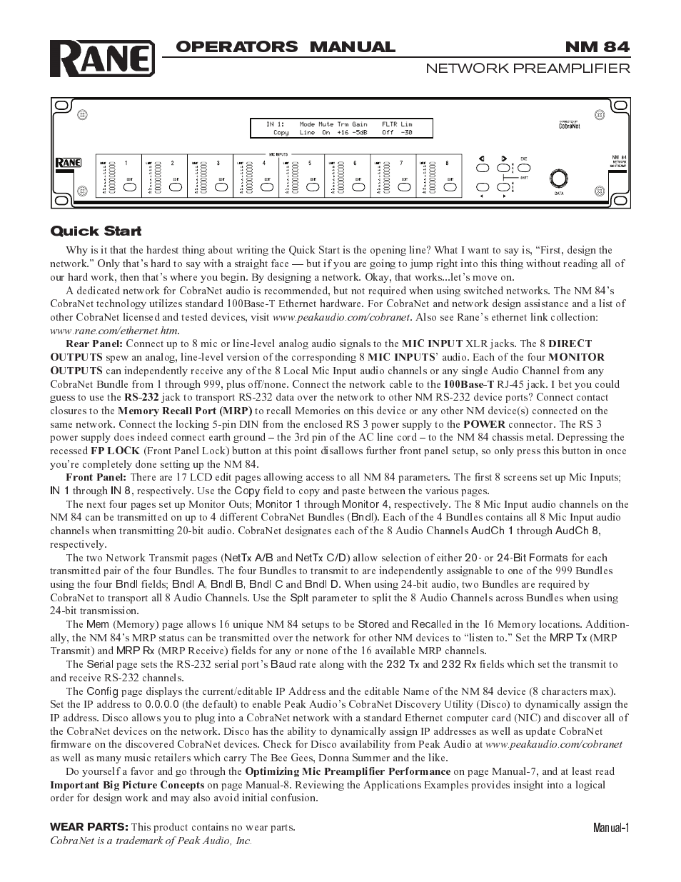 Rane NM 84 User Manual | 19 pages