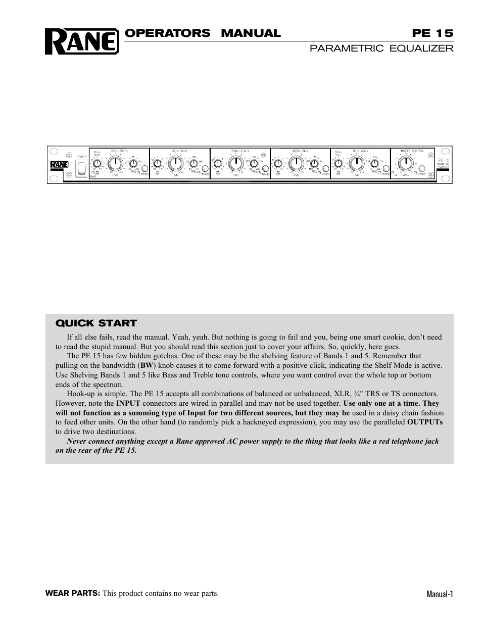 Rane PE 15 User Manual | 4 pages