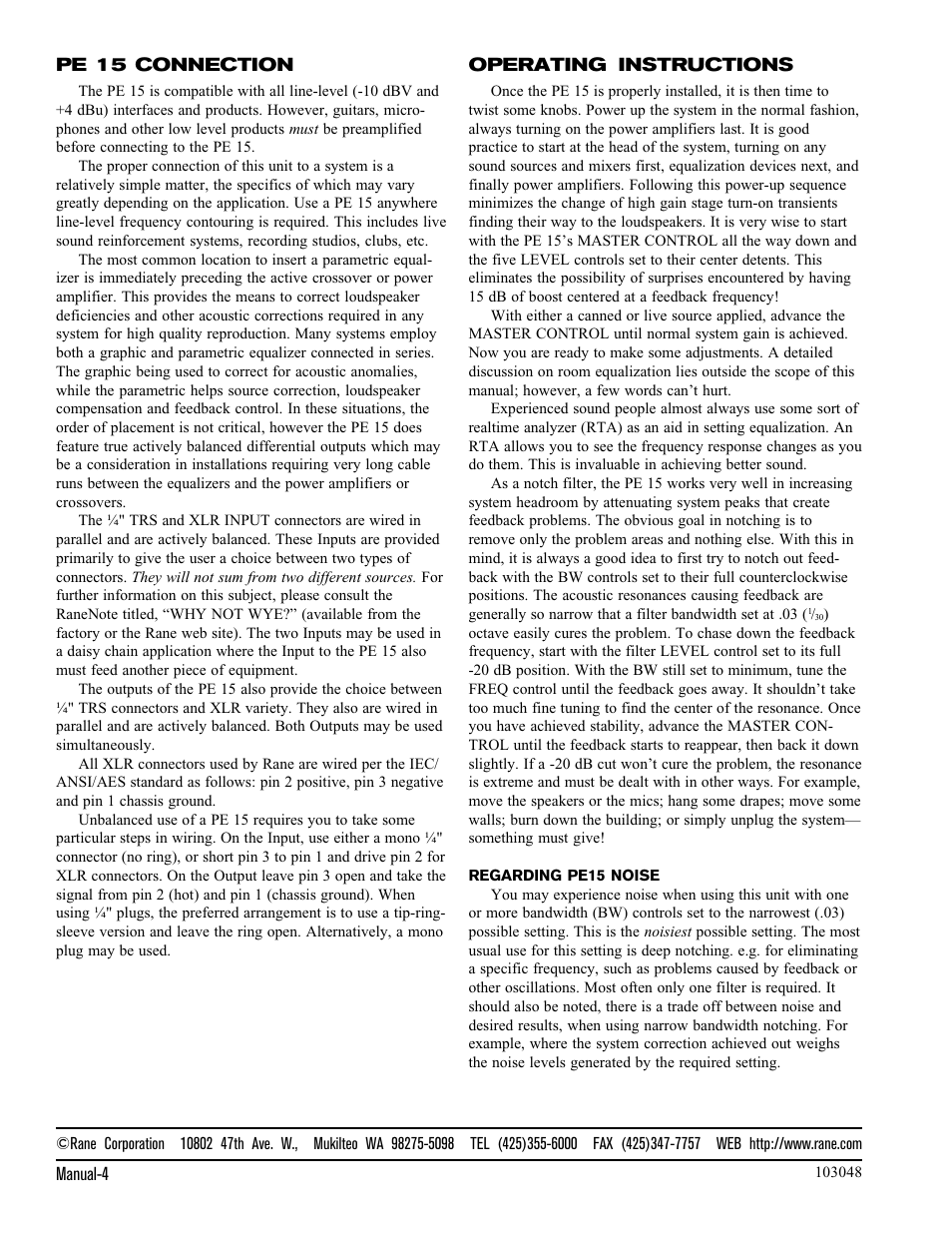 Rane PE 15 User Manual | Page 4 / 4