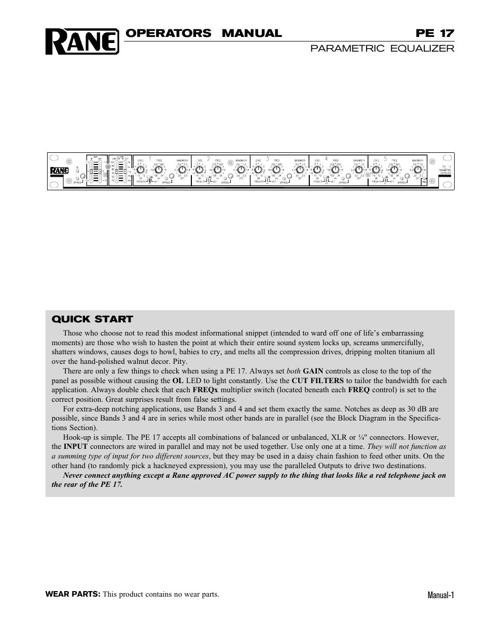 Rane PE 17 (1993 version) User Manual | 4 pages