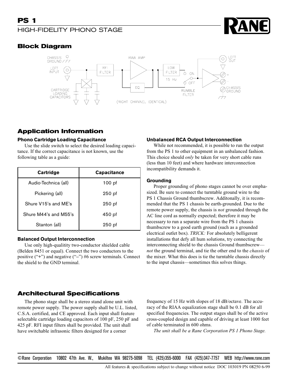 Ps 1 | Rane PS 1 Phono Preamp User Manual | Page 2 / 2