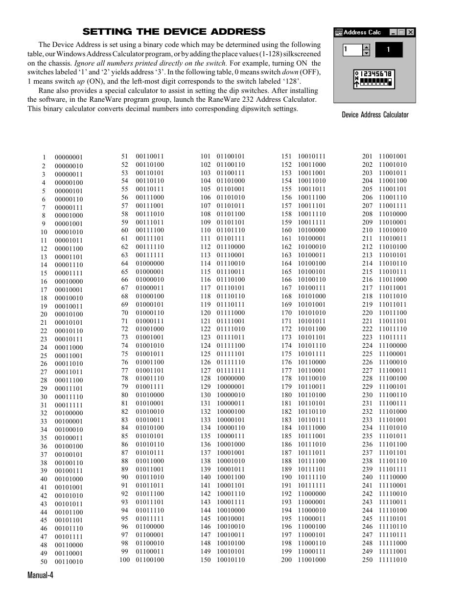 Manual-4 setting the device address | Rane RPD 1 User Manual | Page 4 / 16