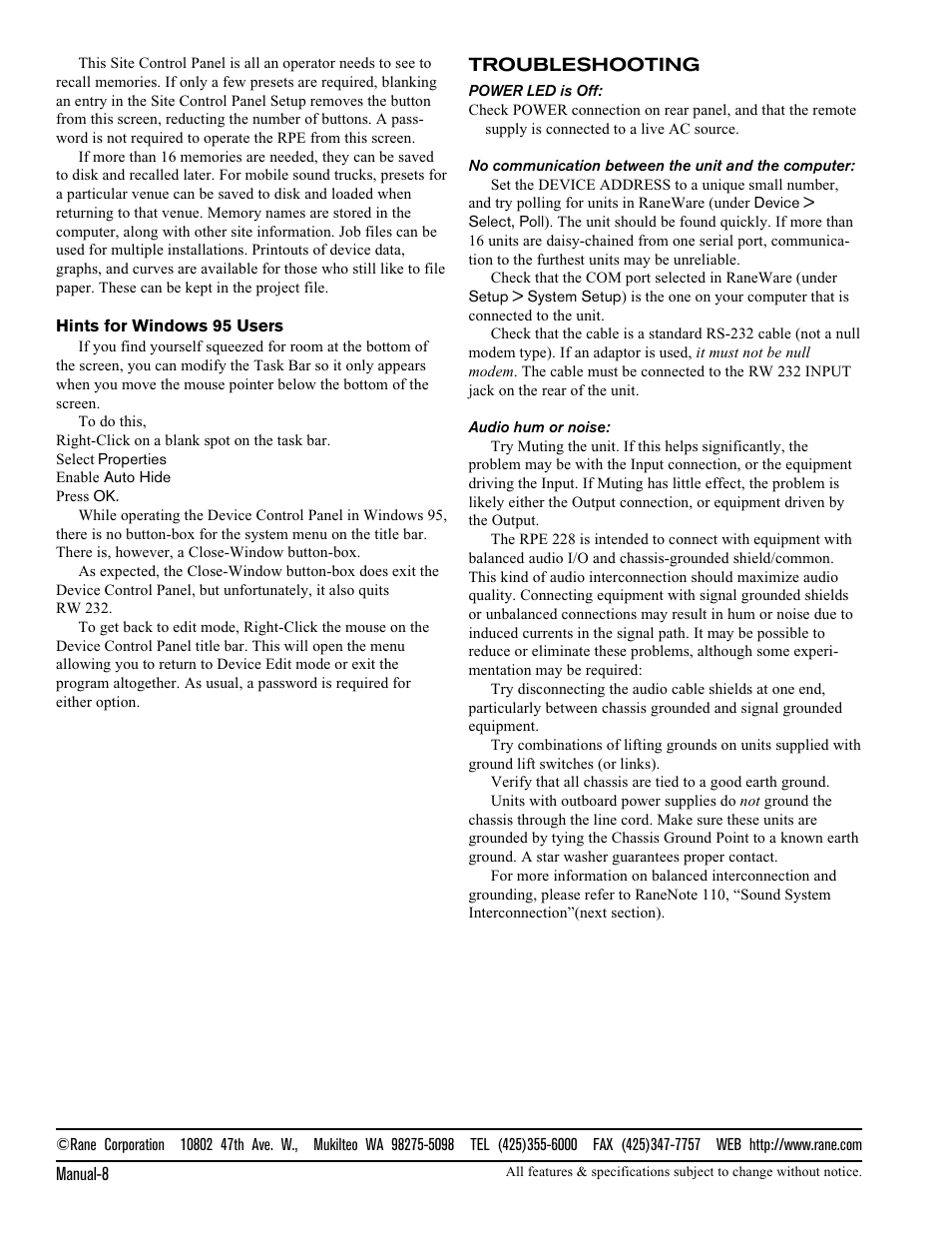 Rane RPE 228 Manual User Manual | Page 8 / 8