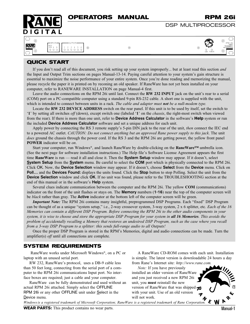 Rane RPM 26i User Manual | 24 pages