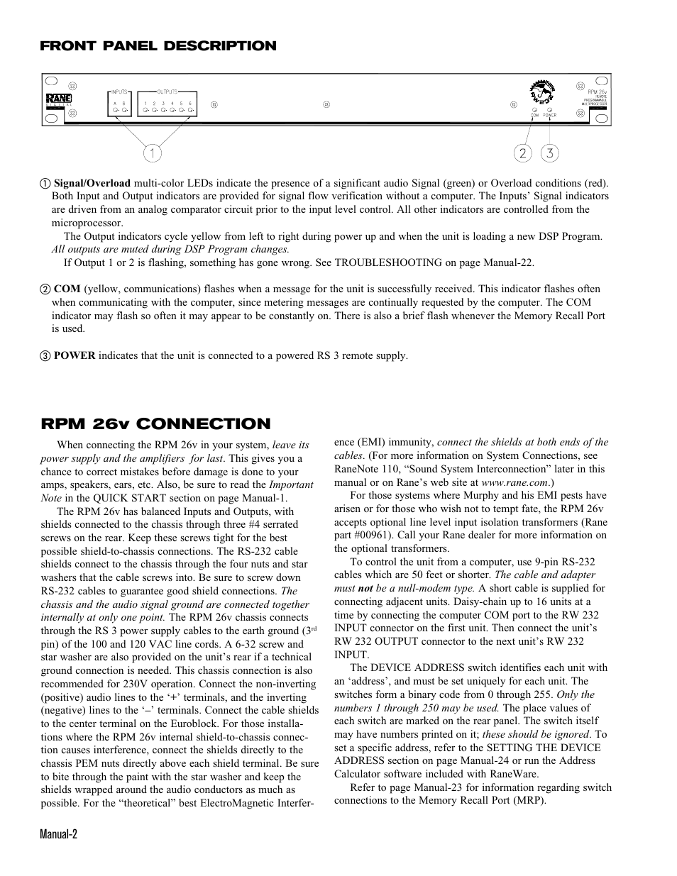 Rpm 26v connection | Rane RPM 26v User Manual | Page 2 / 24