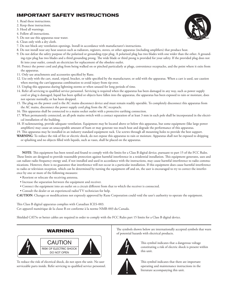 Caution, Warning important safety instructions | Rane RPM 22 User Manual | Page 2 / 12