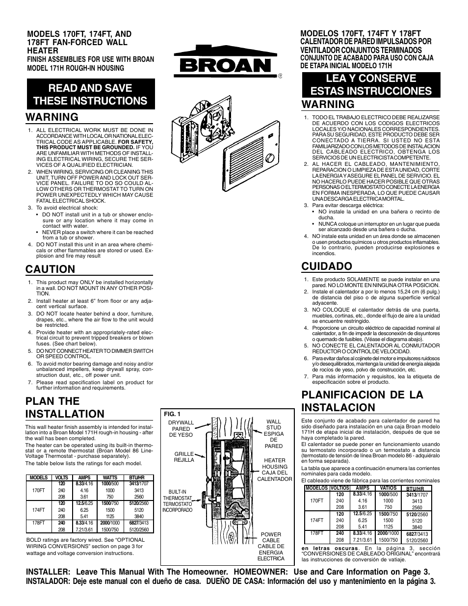 Broan 178FT User Manual | 4 pages